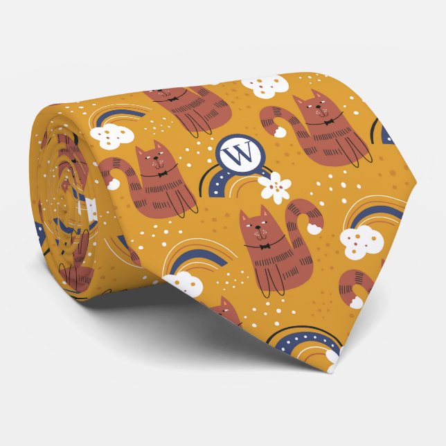 Cravate Motif de chat à monogramme  (Roulé)