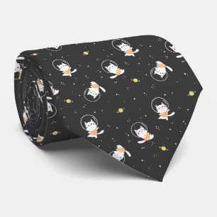 Cravate Motif de chat astronaute mignon avec fond noir