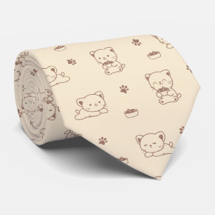 Cravate Motif de chat beige mignon (1)