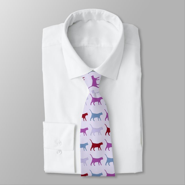 Cravate Motif de chat de marche violet (Attaché)