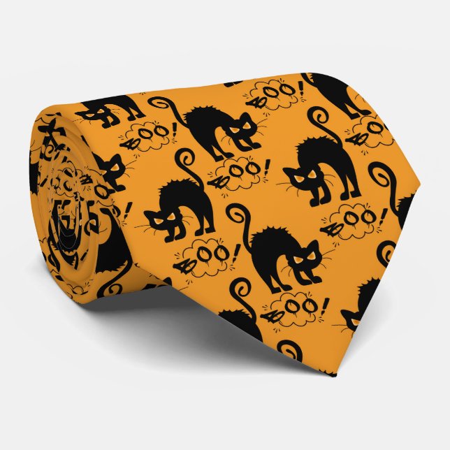 Cravate Motif de chat effrayé jaune (Roulé)