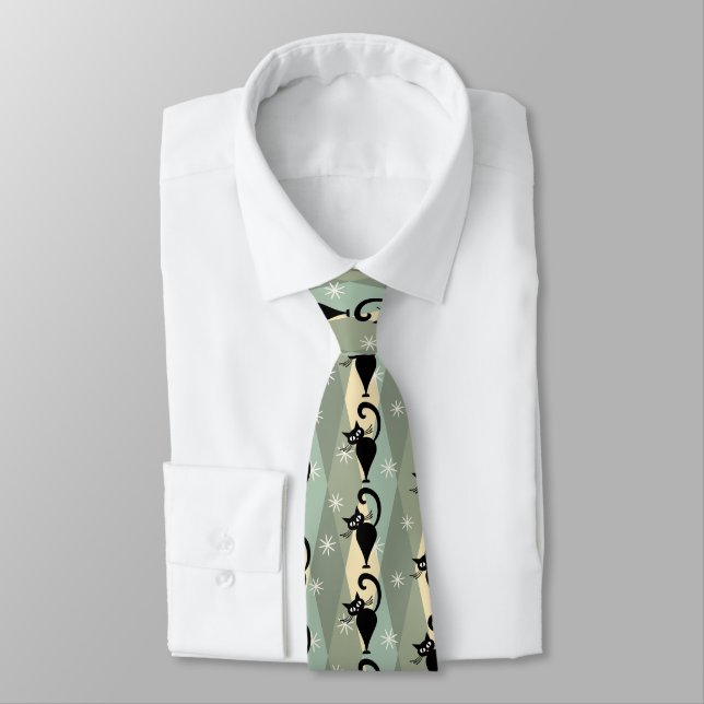 Cravate Motif de chat noir du milieu du siècle (Attaché)