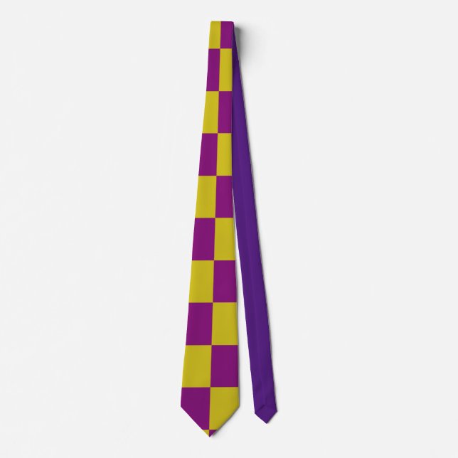Cravate Motif de chèques violet et jaune (Devant)