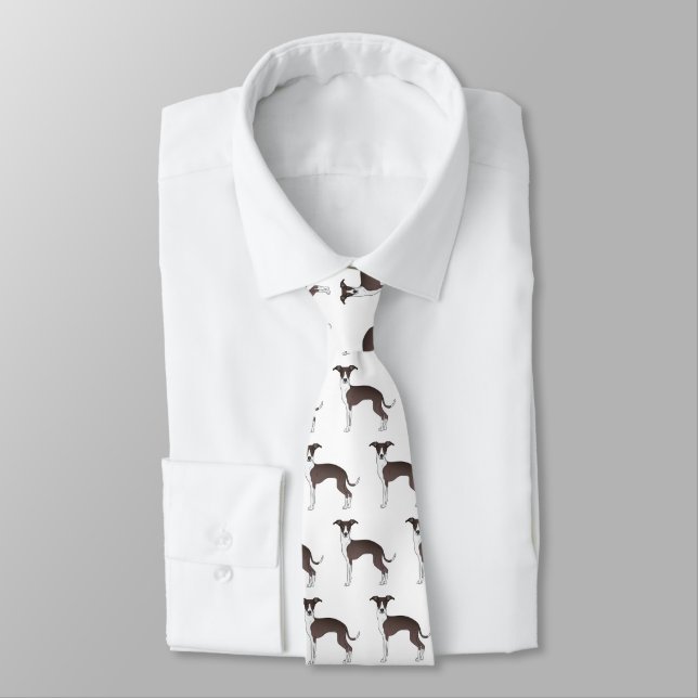 Cravate Motif de chien mignon gris italien cacheté et blan (Attaché)
