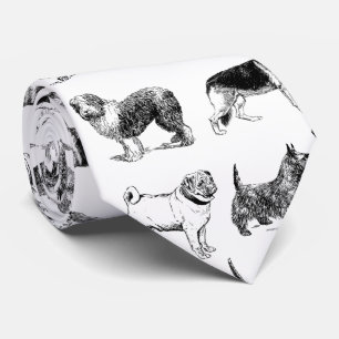 Cravate Motif de chiens Vintages noirs et blancs