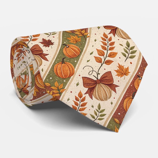 Cravate Motif de chute de citrouille et de feuilles d'auto (Roulé)