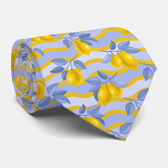 Cravate Motif de citron agrumes méditerranéen (Roulé)