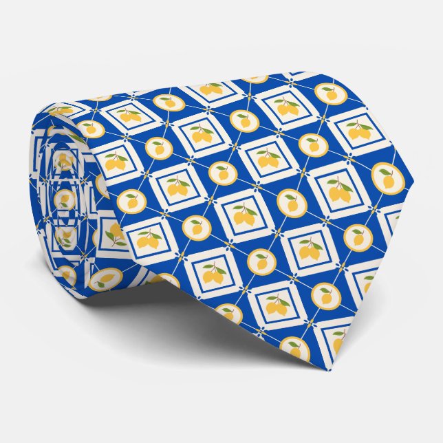 Cravate Motif de citron agrumes méditerranéen (Roulé)