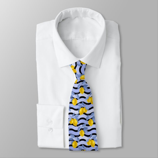 Cravate Motif de citron agrumes méditerranéen (Attaché)