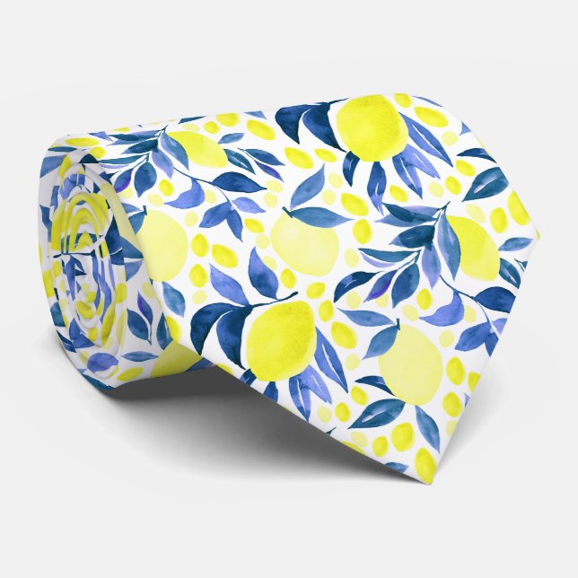 Cravate Motif de citron agrumes méditerranéen (Roulé)