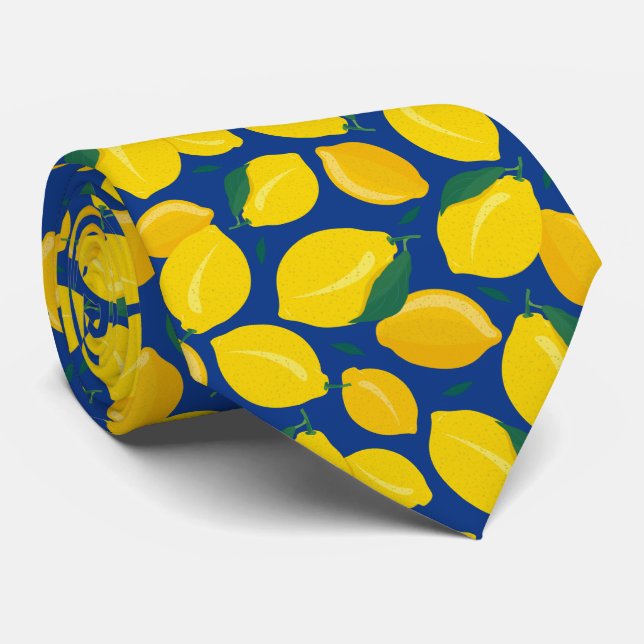 Cravate Motif de citron agrumes méditerranéen (Roulé)