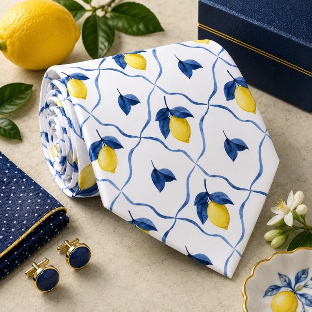 Cravate Motif de citron agrumes méditerranéen (Créateur téléchargé)