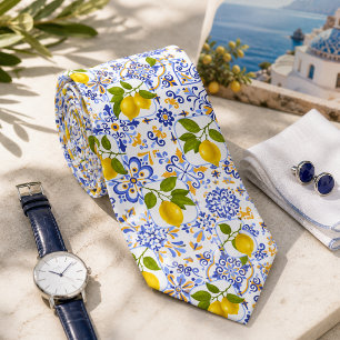 Cravate Motif de citron agrumes méditerranéen