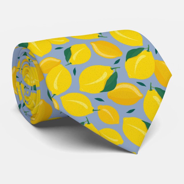 Cravate Motif de citron agrumes méditerranéen (Roulé)