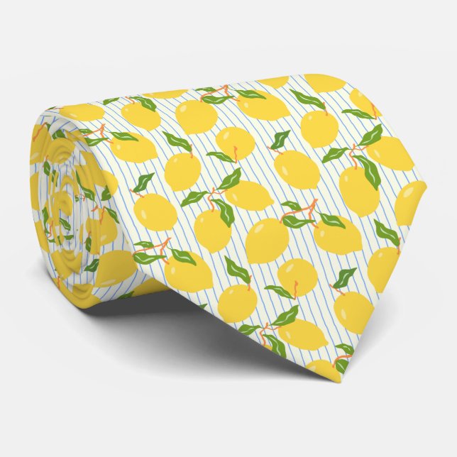Cravate Motif de citron agrumes méditerranéen (Roulé)