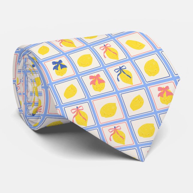Cravate Motif de citron agrumes méditerranéen (Roulé)