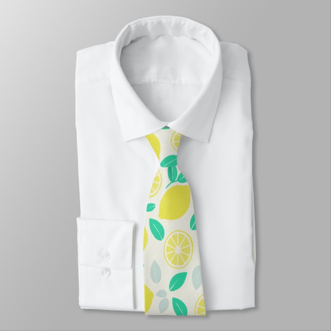 Cravate Motif de citron d'été en crème (Attaché)