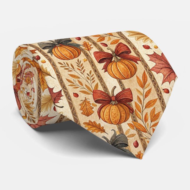 Cravate Motif de citrouille de ferme à la mode automnale (Roulé)