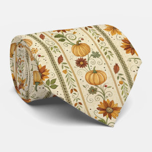 Cravate Motif de citrouille de ferme en automne avec feuil