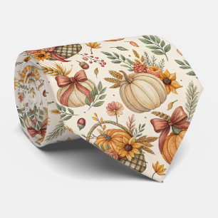 Cravate Motif de citrouille et de tournesol d'automne conf