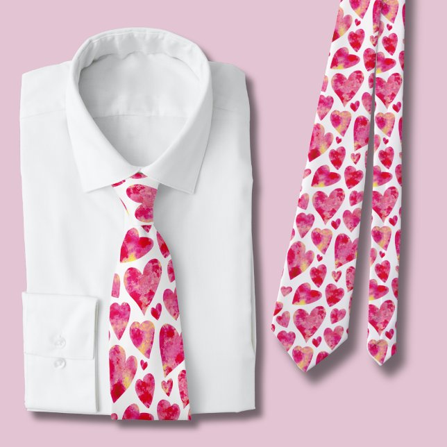Cravate Motif de cœur à l'aquarelle rose (Bright pik love heart tie)