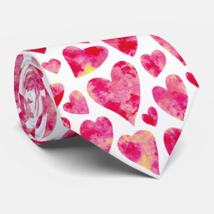 Cravate Motif de coeur rose aquarelle