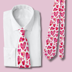 Cravate Motif de coeur rose aquarelle