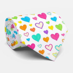 Cravate Motif de coeurs à l'aquarelle colorés Crew arc-en-