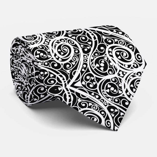 Cravate Motif de coeurs blancs noirs mignons (Roulé)