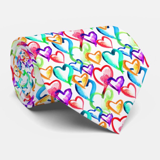 Cravate Motif de coeurs colorés (Roulé)