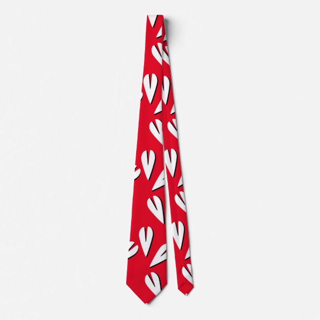 Cravate Motif de cœurs géométriques rouge blanc noir (Devant)