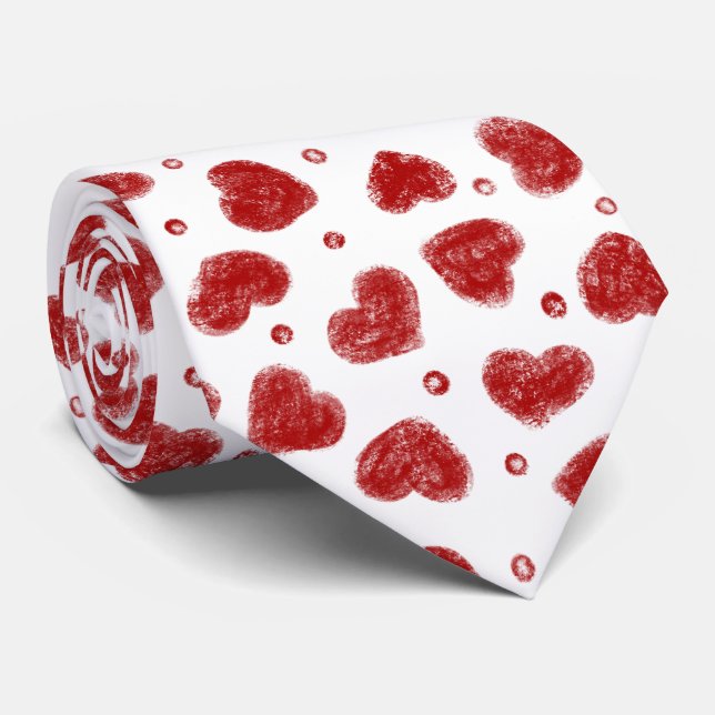 Cravate Motif de coeurs rouges et blancs (Roulé)