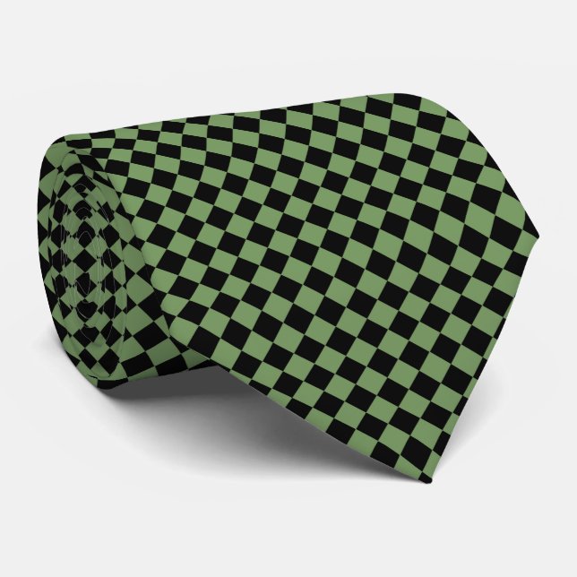 Cravate Motif de contrôle du diamant noir vert (Roulé)