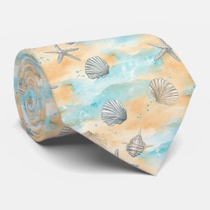 Cravate Motif de coquillage de vacances de plage Aqua