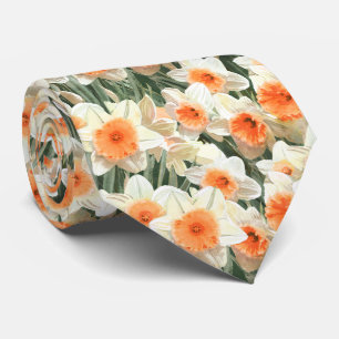 Cravate Motif de corail blanc floral de pêche de jonquille