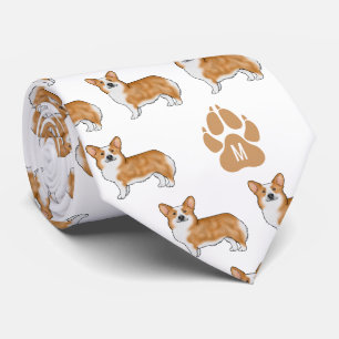 Cravate Motif de Corgi Gallois Pembroke Rouge avec monogra