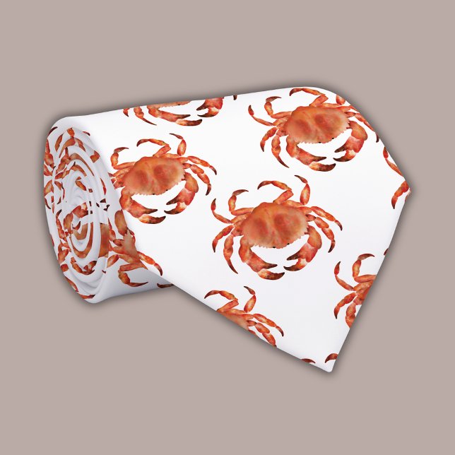 Cravate Motif de crabe côtier (Brown crab coastal crustacean neck tie)
