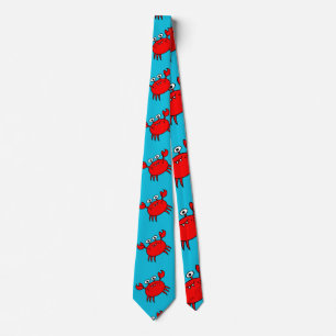Cravate Motif de crabes rouges mignons sur fond bleu aqua