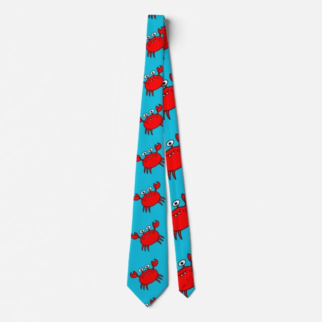 Cravate Motif de crabes rouges mignons sur fond bleu aqua (Devant)