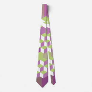 Cravate Motif de cube isométrique mauve et lime