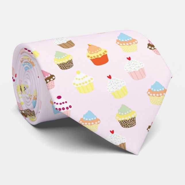 Cravate Motif de Cupcakes Colorés (Roulé)