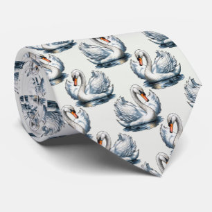 Cravate Motif de cygnes sur fond blanc
