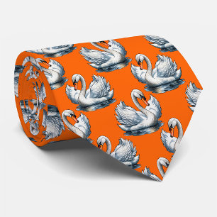 Cravate Motif de cygnes sur fond orange