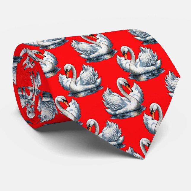 Cravate Motif de cygnes sur fond rouge (Créateur téléchargé)
