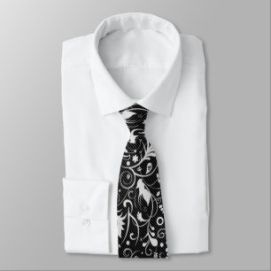 Cravate Motif de Damas florales noir et blanc