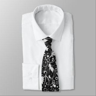 Cravate Motif de Damas florales noir et blanc