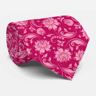 Cravate Motif De Damas Florales Rose Et Magenta