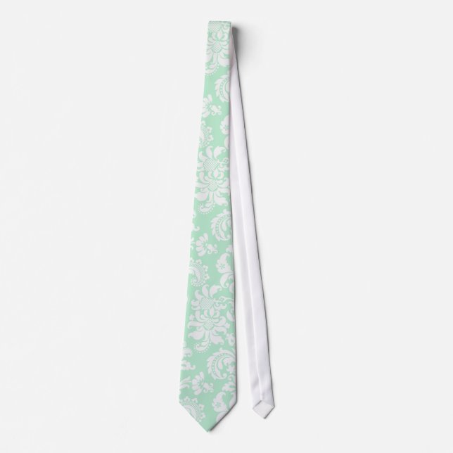 Cravate Motif de Damas florales vert et blanc (Devant)