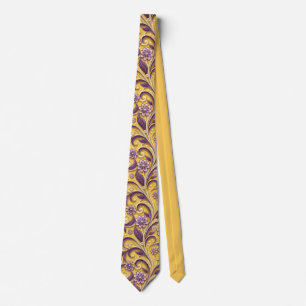 Cravate Motif de défilement floral or et violet élégant