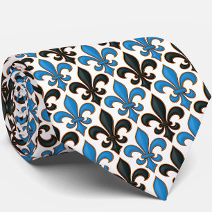 Cravate Motif de design baroque fleur de lis noir bleu